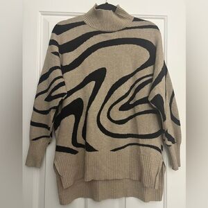 Ninety Clothing Co. EUC Jacquard Black and Tan Cowl Neck Sweater